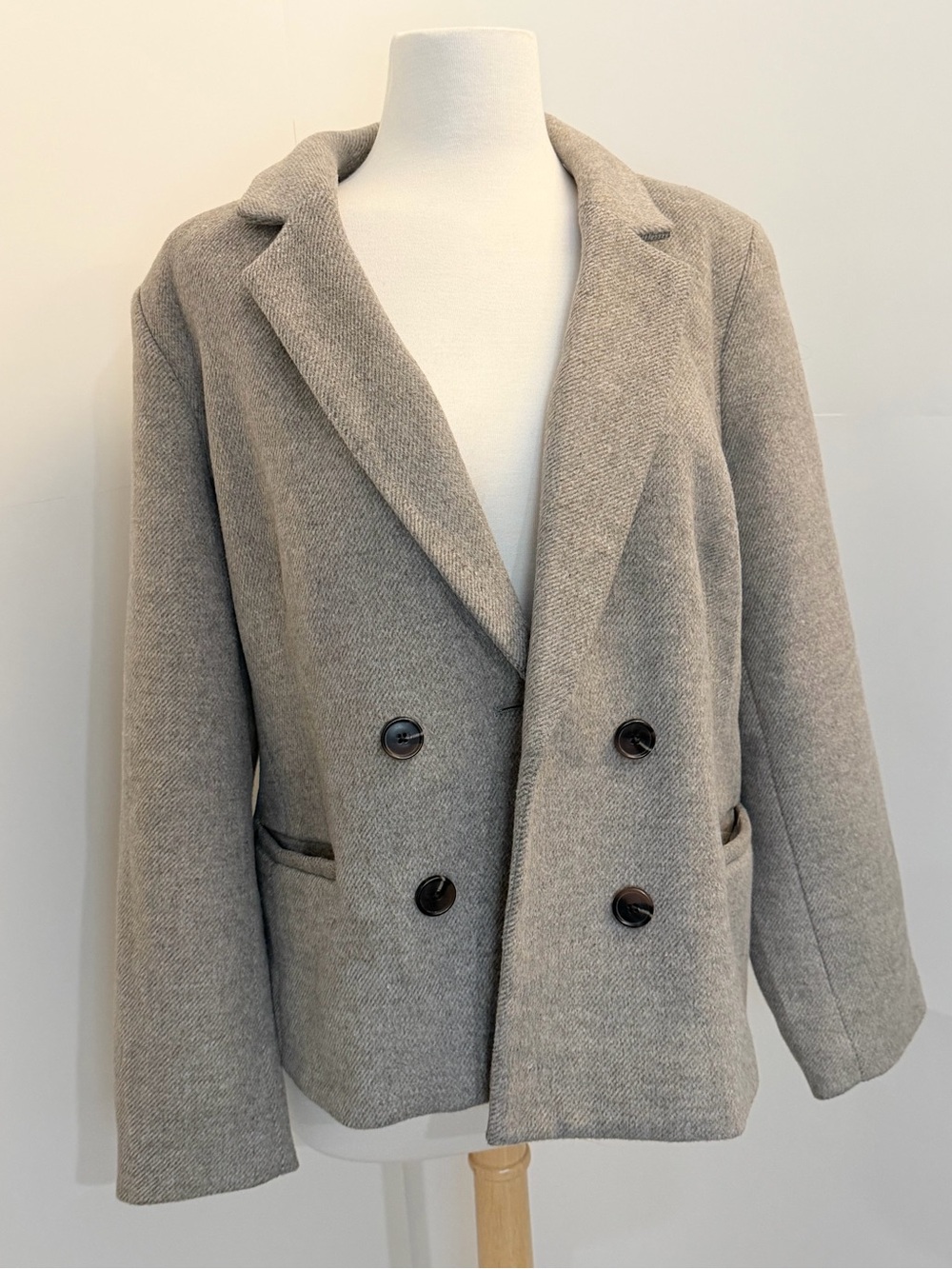 Taupe Double Breasted Tweed Peacoat XXL